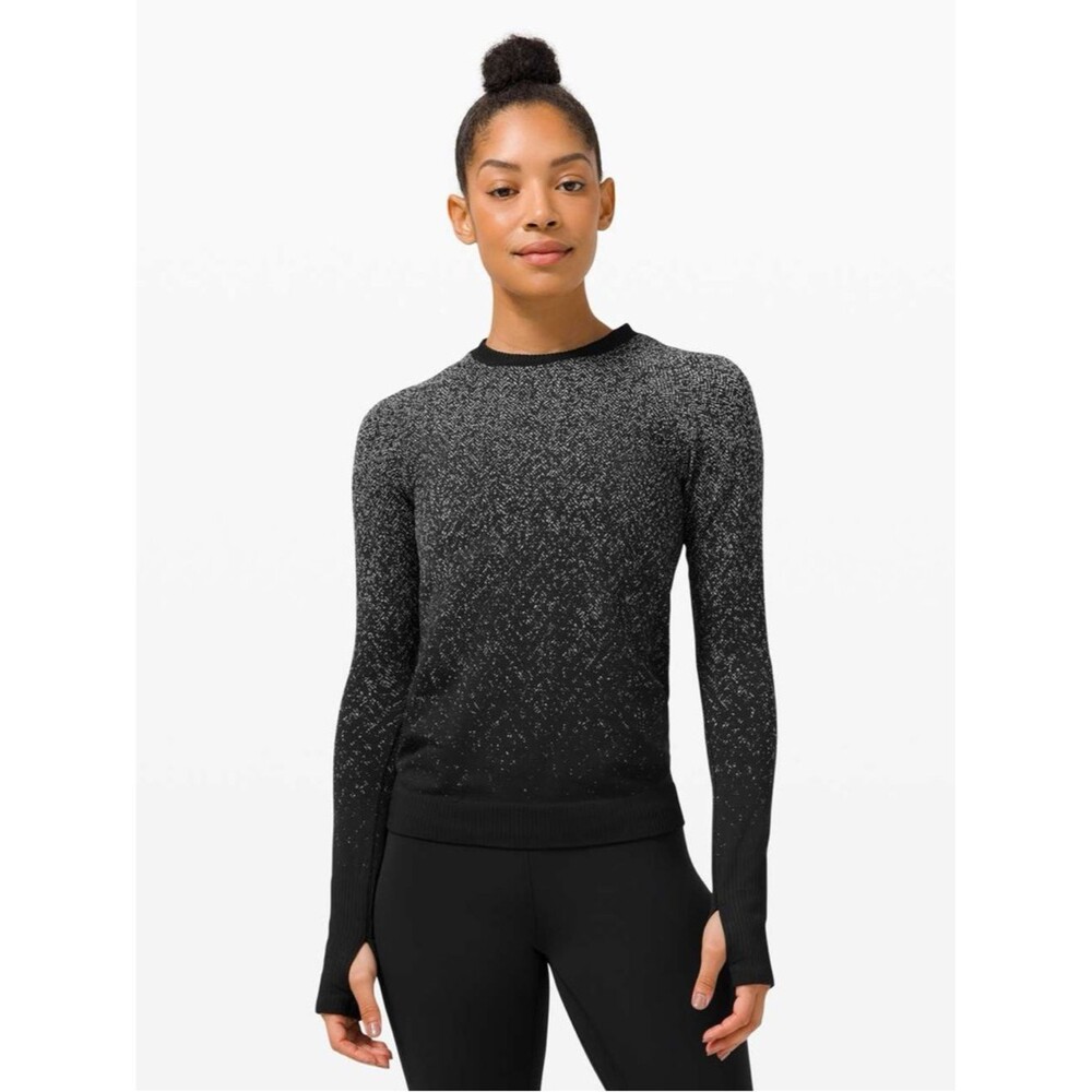 Lululemon Rest Less Pullover Herringbone Fade Black White Longsleeve Size 4